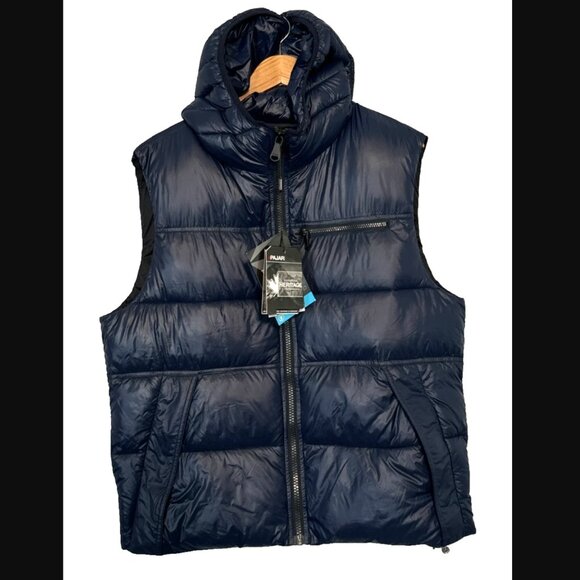 NWT PAJAR Ryan Puffer Hooded Vest Thinsulate Ribbed Navy Blue Packable Coat Zip - Picture 2 of 10